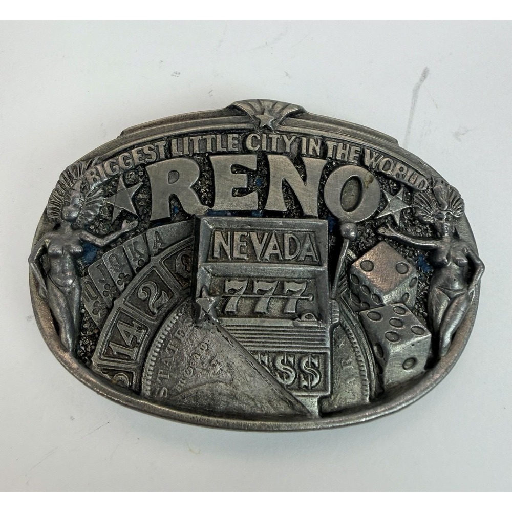 Reno Nevada Belt Buckle Biggest Little City 1984 Gambling Casino Great American